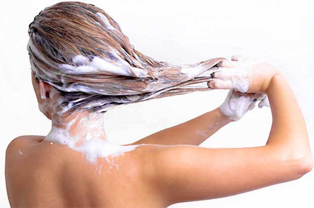 woman shampooing